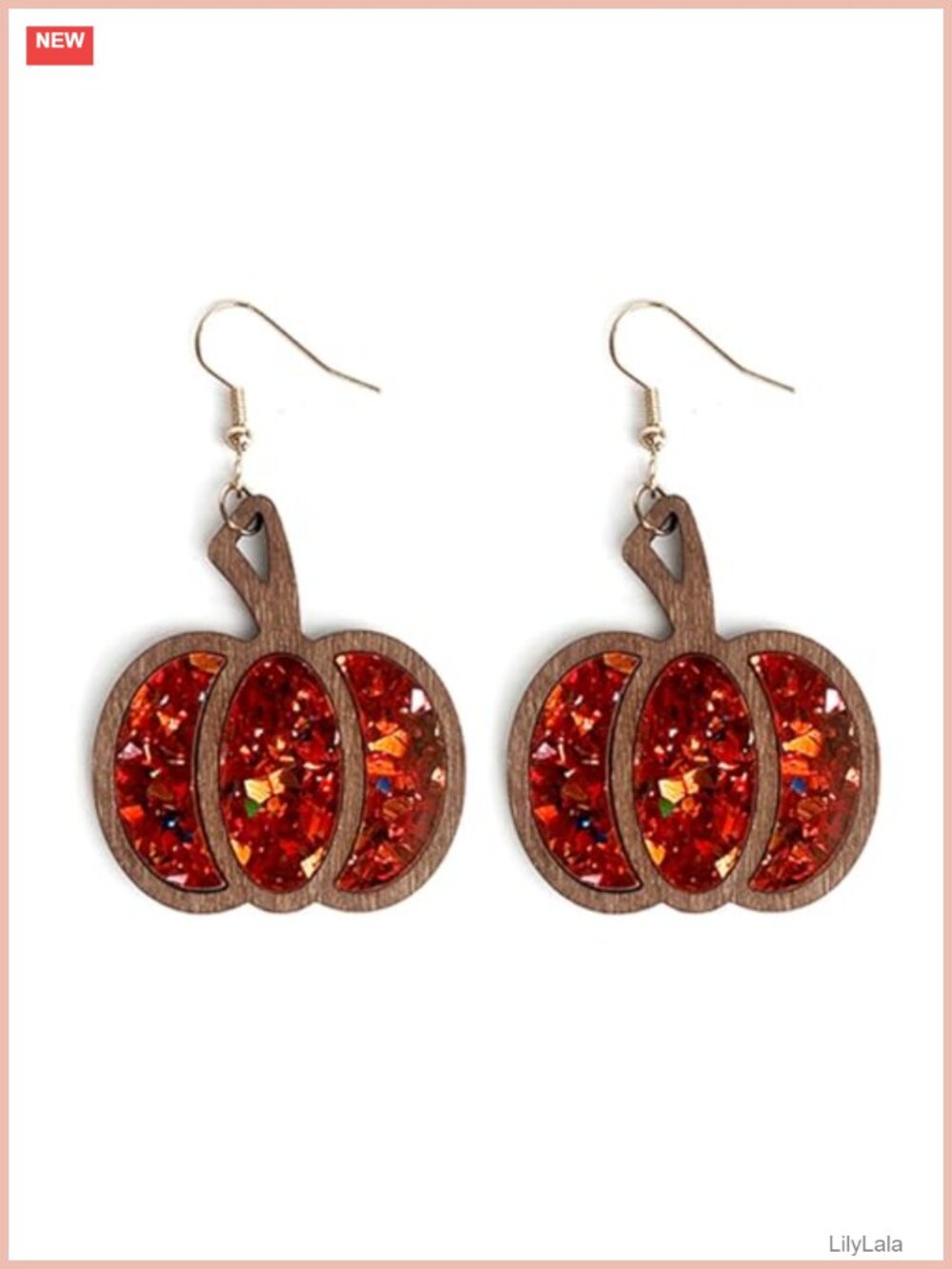 Glitter Pumpkin Dangle Earrings Acrylic Wood Alloy Thanksgiving Fall Jewelry